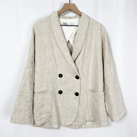 Zara Timeless Collection Linen Double Breasted Oversized Blazer Jacket Long Coat - Picture 3 of 6
